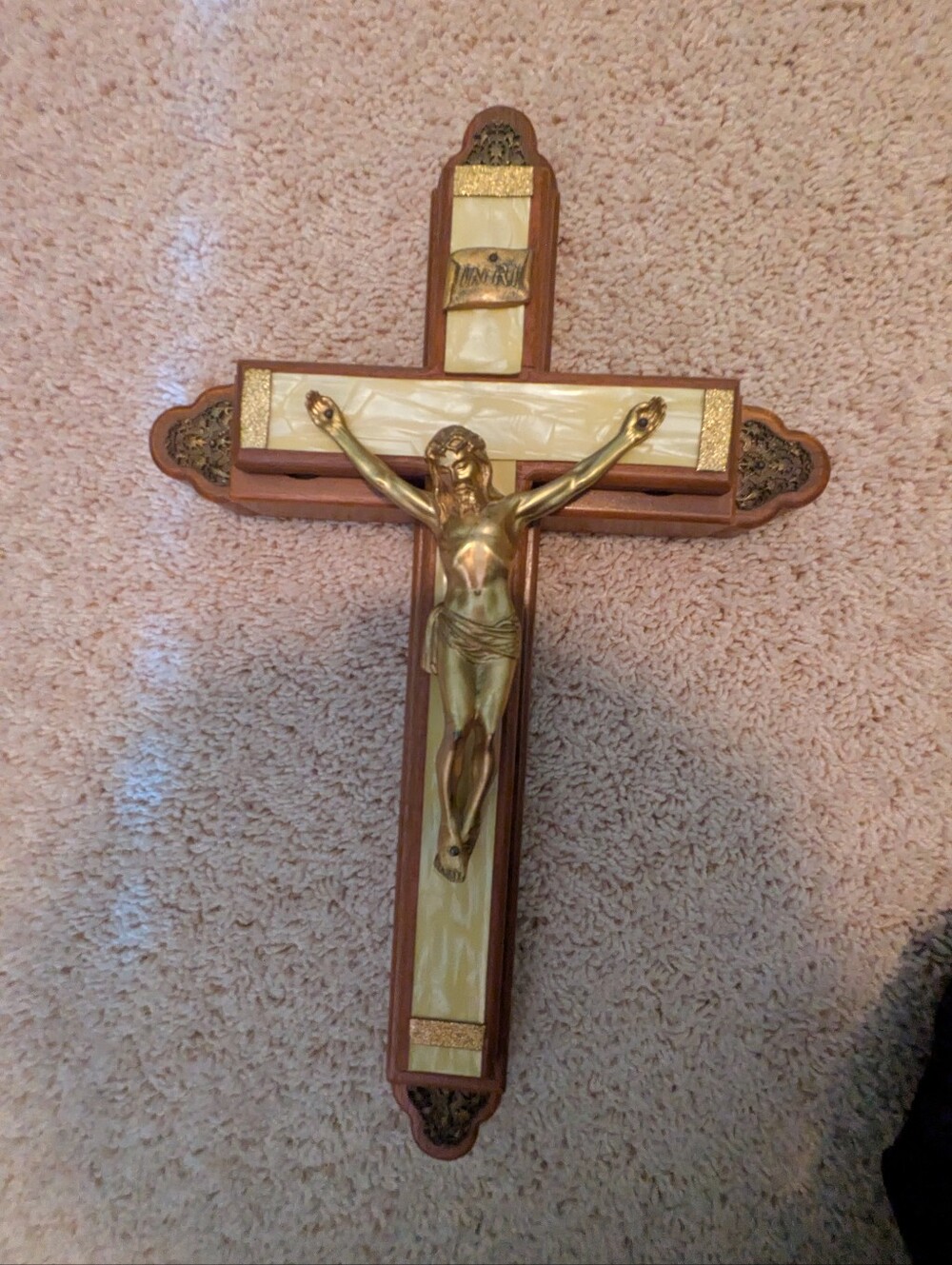Vintage Cross Last Rites Set.  Unopened Candles & Holy Water Inside Hidden Area.